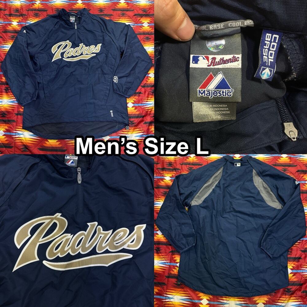 Majestic San Diego Padres Cool Base Quarter Zip Jacket Navy Blue Men’s Sz Large